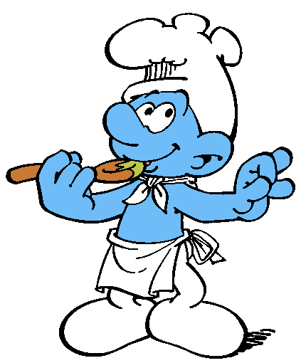 ... Smurf tasting from spoon ...