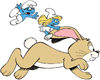 Brainy, Smurfette riding Glow-Bunny