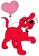 Clifford with a heart-shaped balloon