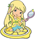 Lemon Meringue holding a mirror