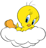 Tweety bird resting on a cloud